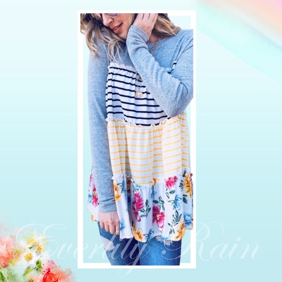 LAST ONE! SPRING FUN Floral & Striped Top - Picture 3 of 11